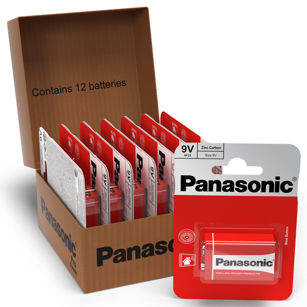 Panasonic Zinc 9V PP3 6LR61 Battery | 12 Pack
