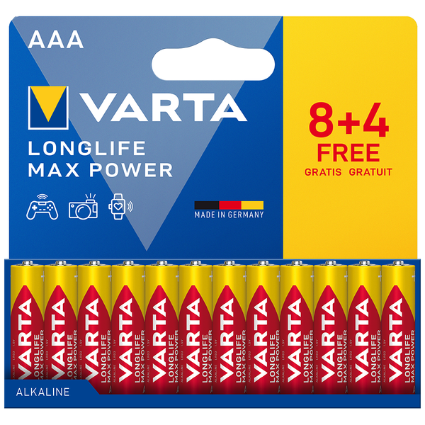 Varta Longlife Max Power AAA LR03 Alkaline Batteries | 12 Pack