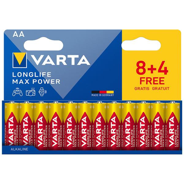 Varta Longlife Max Power AA LR6 Alkaline Batteries | 12 Pack