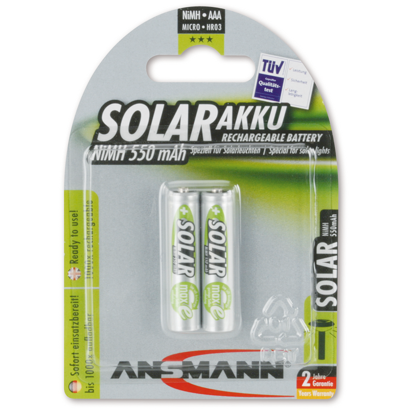 Ansmann Solar Garden Lights AAA 550mAh Rechargeable Batteries | 2 Pack