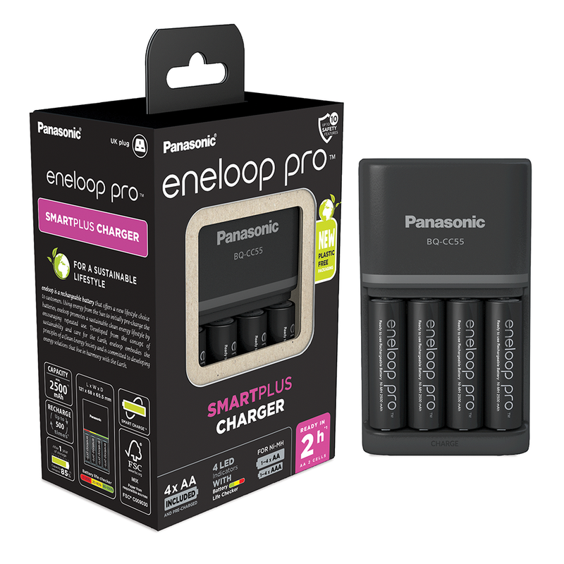 Panasonic Eneloop SmartPlus Charger including  4 x Eneloop Pro 2500mAh AA Batteries