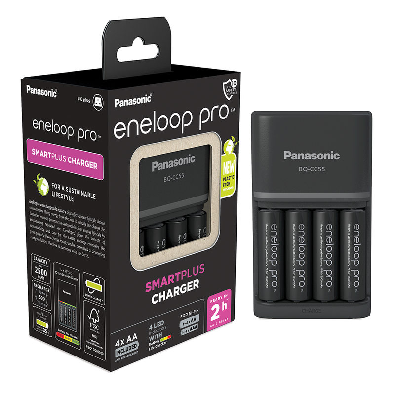 Panasonic Eneloop SmartPlus Charger including  4 x Eneloop Pro 2500mAh AA Batteries, Main image