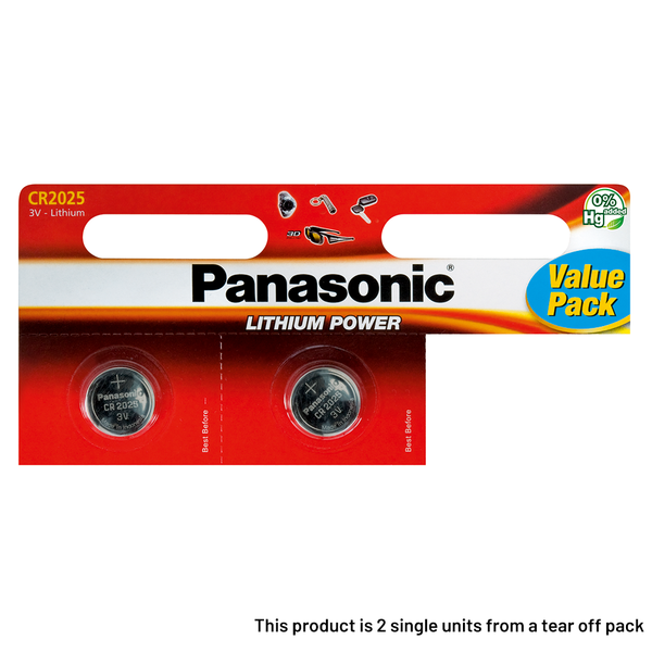 Panasonic CR2025 Coin Cell Batteries (Tear-Off ) | 2 Pack